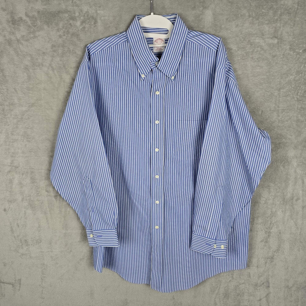 Brooks Brothers 346 Mens 16.5 2/3 Blue White Striped Non-Iron Button Down Shirt